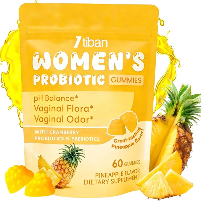 Vaginal Probiotics Gummies for Women, Premium Feminine pH Balance Gummies, Healthy Odor, Yeast Balance & Flora + Vitamin C for Immune Support, 60ct Pineapple Flavor