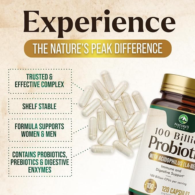 Probiotics 100 Billion CFU Per Serving - 16 Premium Probiotic Strains Prebiotics - Immune Support, Gut Health, Occasional Constipation, Gas & Bloating, Probiotics Supplement, USA Bottled, 120 Capsules