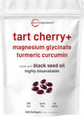 Tart Cherry+ with Magnesium Glycinate & 95% Turmeric Curcumin, 300 Softgels | Highly Bioavailable with Black Seed Oil Carrier | Extra Strength Tart Cherry Extract | Natural Herbal & Mineral Complex