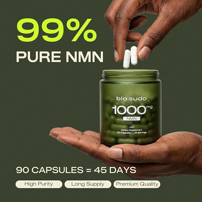 NMN Supplement 1000mg 99% Pure Organic – Cellular Energy & Healthy Aging Support – GMP Certified, Third-Party Tested – 90 Capsules, 45-Day Supply