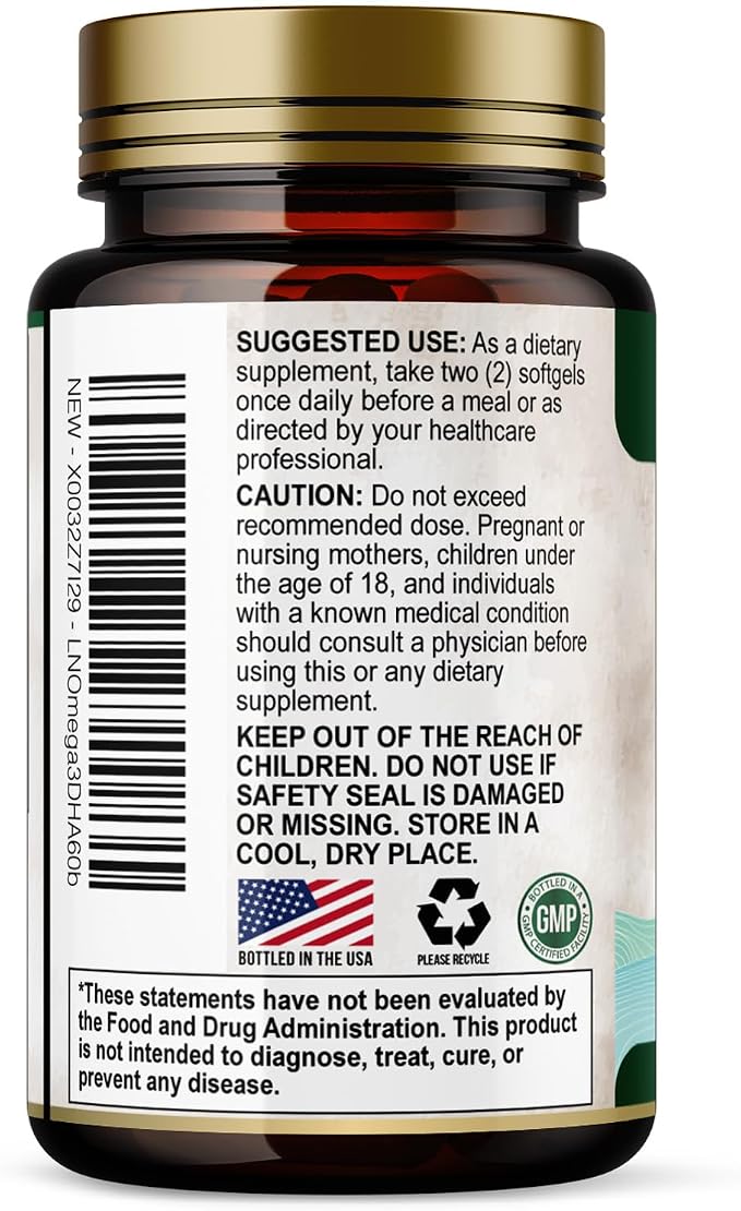 Omega 3 Fish Oil Supplements - 2400mg Fish Oil Per Serving - Triple Strength Omega-3 with EPA & DHA Fatty Acids - Natural Heart, Brain & Immune Support - Wild Caught, Bottled in USA - 60 Softgels
