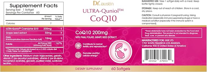 DR.AUSTIN DRAUSTIN Coenzyme Q10 Preparation for Pregnancy Reduction 200mg Mitochondrial PQQ Folic Acid Imported from The United States (2)