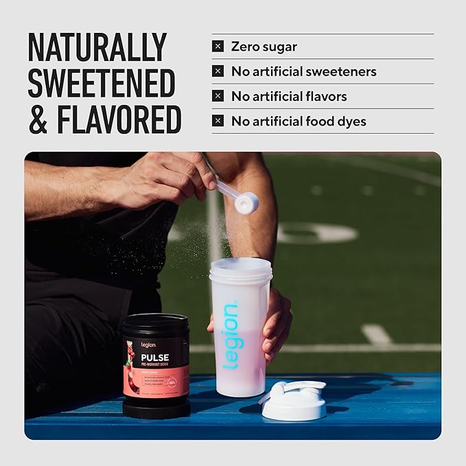 LEGION Pulse - All Natural Nitric Oxide Preworkout Drink to Boost Energy, Creatine Free, Naturally Sweetened, Beta Alanine, Citrulline, Alpha GPC (Red Gummy Fish)