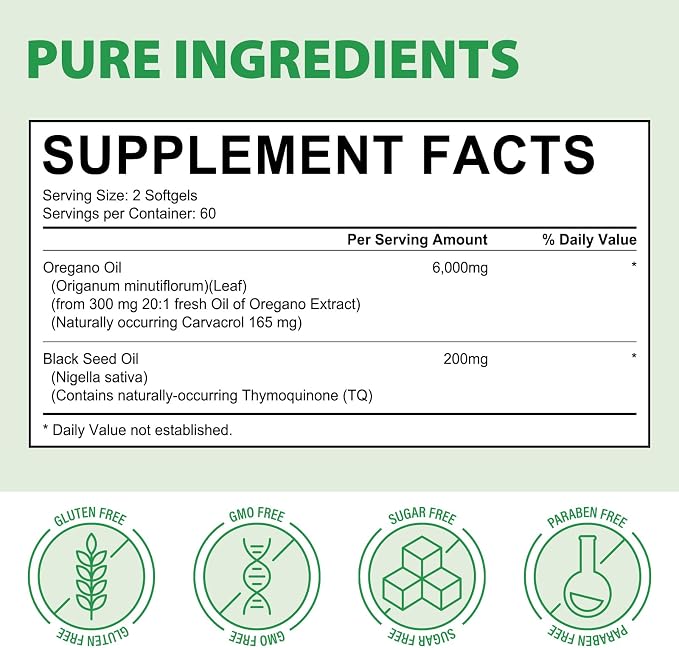 WHLH & WELL-BEING Oil of Oregano with Black Seed Oil Softgels, Oregano Oil Capsules, Non-GMO, Gluten Free, 240