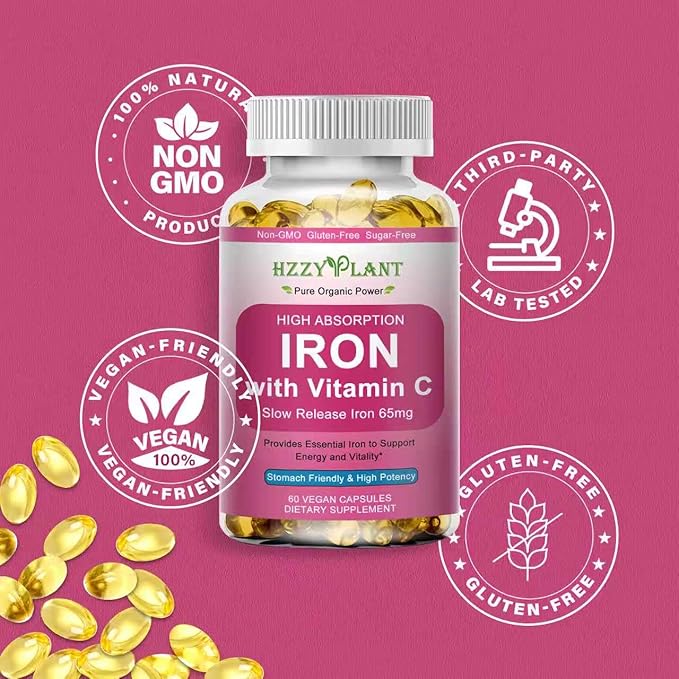 Iron Supplement for Women - High Absorption Iron Supplement with Vitamins C for Iron Level & Energy Support - Stomach Friendly Iron Softgels - Vegan | Non-GMO | Gluten Free | 60 Days Supply