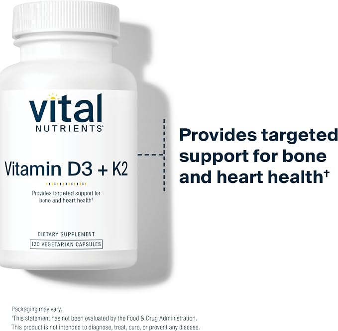 Vital Nutrients Vitamin D3 + K2 | 2000 IU | Vitamin D3 K2 Supplement | Vitamin D Complex for Healthy Calcium Levels, Muscle & Bone Health | Gluten, Dairy, Soy Free | 120 Capsules