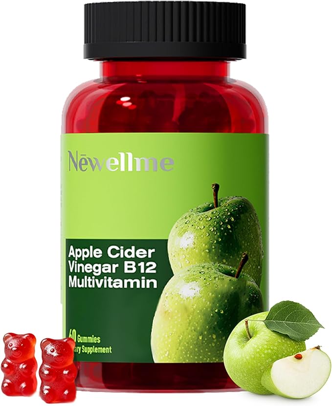 NEWELLME ACV Gummies with the Mother & B12 – Sugar-Free, Great-Tasting Vegan Gummies for Digestion, Metabolism & Daily Energy Support, 60 Count