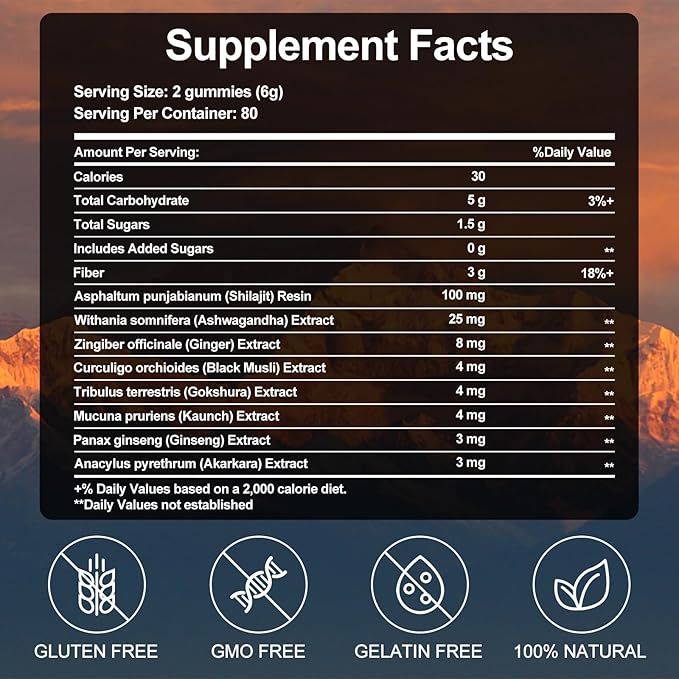 Shilajit Gummies | Shilajit Gold Gummies for Men & Women | Rich in Ashwagandha & Gokshura | Fulvic Acid & 85+ Trace Minerals | No Added Sugar | 100% Natural Organic, 80 Gummies