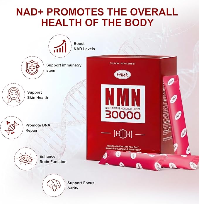 NMN Supplement 30,000 mg Contains TMG, Resveratrol, NR-Ribose, and PQQ Suitable for Men and Women Natural NAD+ Anti-Aging, Cellular Energy, Enhanced Focus - One-Month Supply