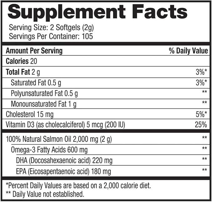 Omega-3 Wild Alaskan Salmon Oil 1000mg Softgels - Omega 3, Wild Alaskan Fish Oil, Softgels, Salmon Oil for Humans - 210 Count (Pack of 1)