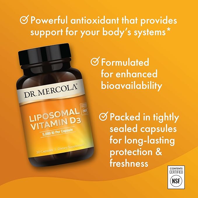 Dr. Mercola Liposomal Vitamin D3 - Supports Heart, Bone & Immune Health - 5,000 IU Per Serving - Non-GMO, Soy Free & Gluten Free - 30 Capsules (30 Servings)