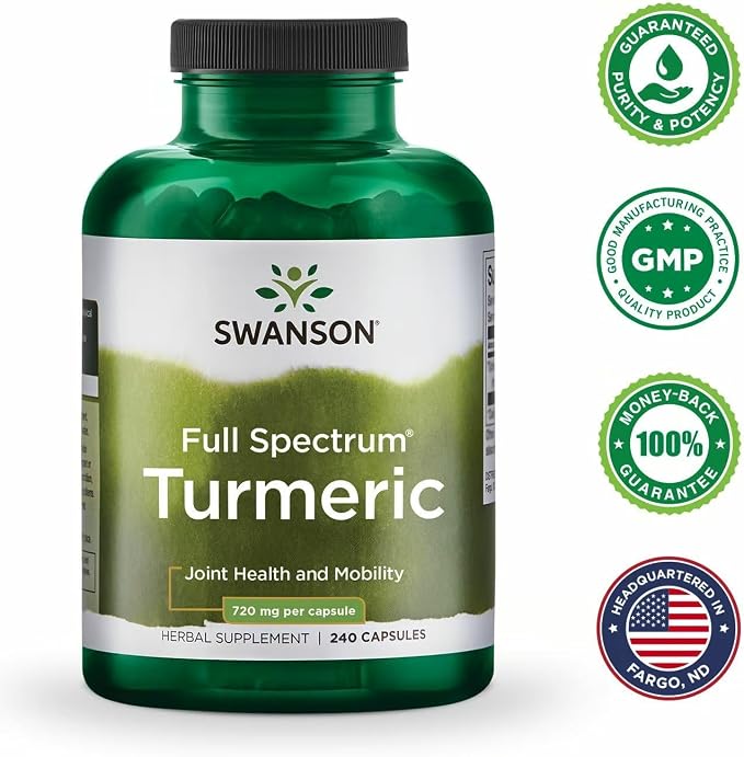 Swanson Full Spectrum Turmeric Curcumin Joint, Liver, and Digestive Support Supplement for Active Adults - Non-GMO, Gluten-Free (240 Vegan Capsules, 2 Pack)