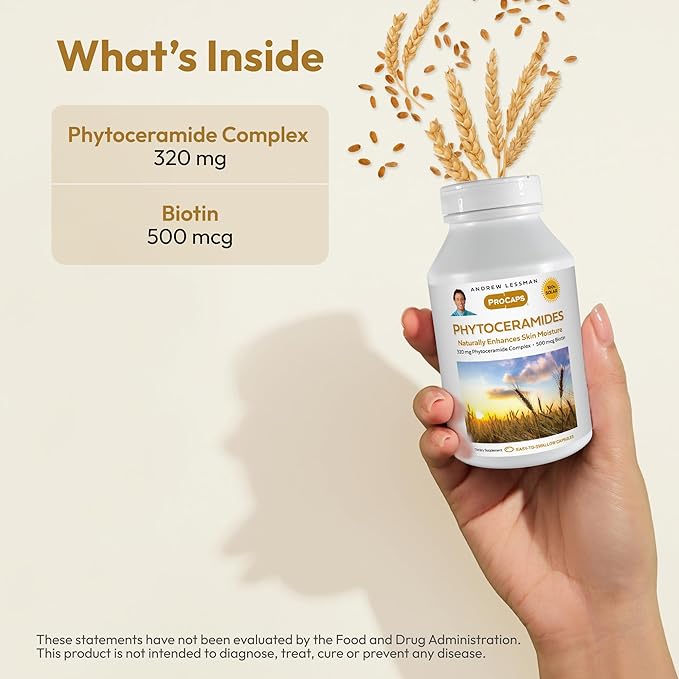 ANDREW LESSMAN Phytoceramides with Biotin 240 Softgels - Skin’s Vital Natural Internal Moisturizer. Naturally Enhances Soft, Smooth, Radiant Skin. No Additives. Small Easy to Swallow Softgels