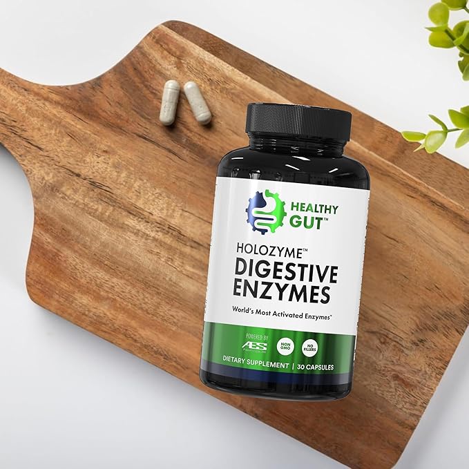 Healthy Gut HoloZyme Max Strength Digestive Enzymes | FODMAP-Friendly Formula Prevents Bloating, Gas, & Indigestion w/Protease, Amylase, Lipase, Lactase, and More | 15 Servings (Sample Bottle)
