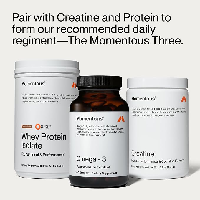 Momentous Omega-3 Fish Oil - High-Potency EPA & DHA Supplement for Men & Women - Supports Heart, Joint, & Brain Health - NSF Certified for Sport - Non-GMO - Gluten-Free - 1,600 mg - 30 Servings