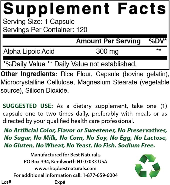 Best Naturals Alpha Lipoic Acid 300 mg & Berberine Plus 1000 mg