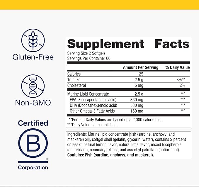 Metagenics OmegaGenics Fish Oil EPA-DHA 720 mg - High Potency Omega-3 Supplement* - Supports Heart, Joint, Brain & Immune Health* - Sustainably Sourced, Purity-Tested Fish Oil - 120 Softgels