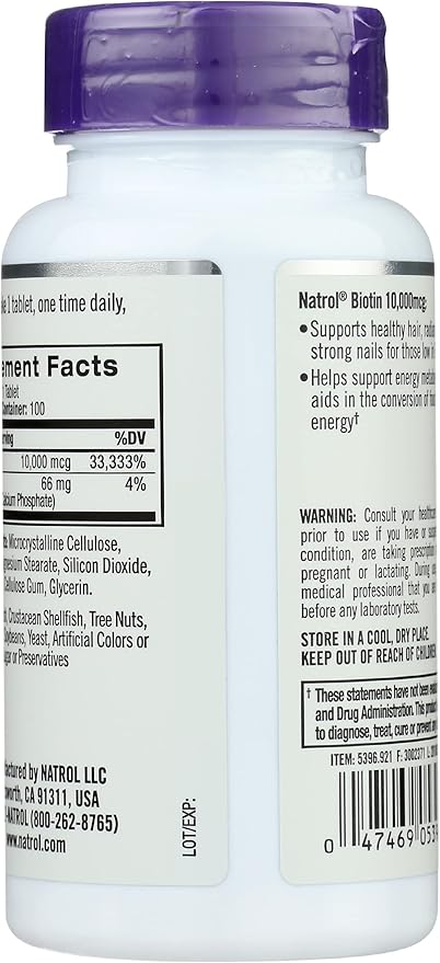 Natrol Biotin Max 10000 Mcg, 100 Tablets