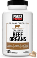 Force Factor Primal Origins Grass-Fed Beef Organs, Pasture-Raised Supplement with Liver, Kidney, Heart, Pancreas & Spleen, Hormone & Antibiotic Free, Non-GMO, 3500mg, 150 Capsules
