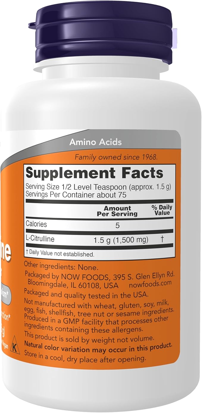NOW Supplements, L-Citrulline Pure Powder, Supports Protein Metabolism*, 4-Ounce