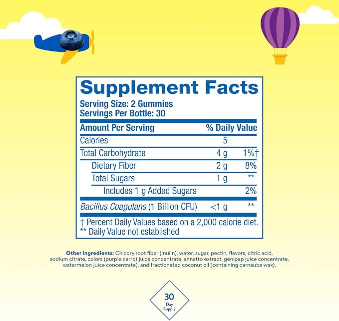 L’il Critters Probiotic Daily Gummy Supplement for Kids, for Digestive Health Support, Grape, Cherry and Orange Flavors, 60 Gummies