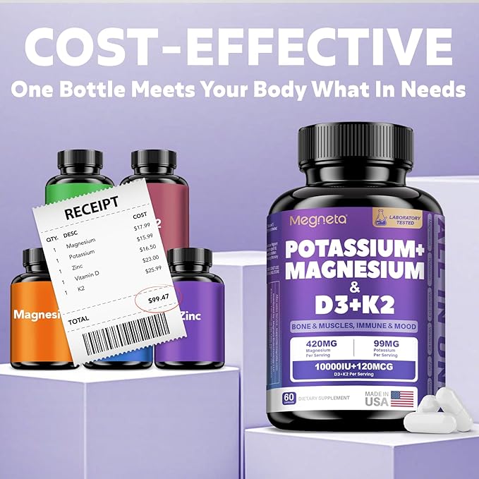 High-Potency Vitamin D3 10000IU K2 (MK-7) Potassium Magnesium Supplement - Advanced Synergistic Complex for Bone, Immune Health, Mood Balance & Energy Support
