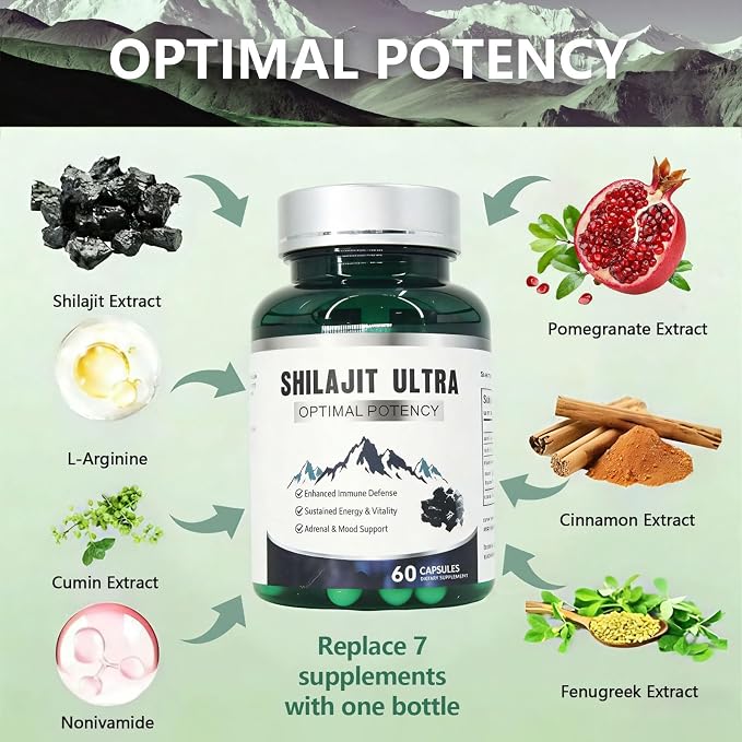 Pure Himalayan Shilajit Capsules for Men & Women – 1,300mg with 50% Fulvic Acid & L-Arginine, Stamina, Energy & Immune Support, Non-GMO, GMP Certified, 60 Capsules