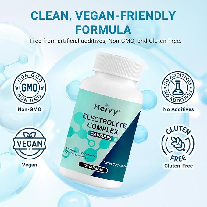 Heivy Pure Electrolytes Complex - Vegan, Allergen-Free, US GMP Certified | 120 Capsules, 7-in-1 Daily Electrolyte Replacement for Hydration & Muscle Support