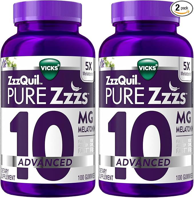 ZzzQuil Pure Zzzs Advanced Melatonin Gummies,Sleep Aid with Chamomile & Lavender for Adults Berry Flavored,100 Count (Pack of 2)