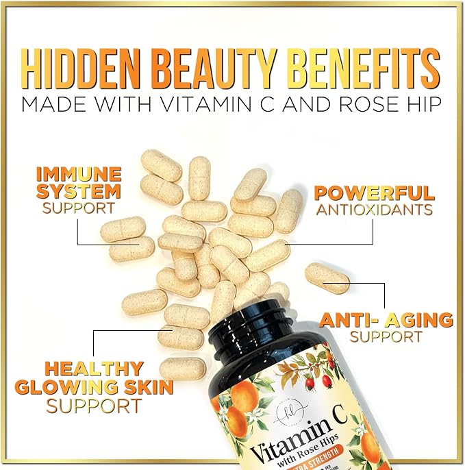 Vitamin C 1000mg Per Serving - Extra Strength with Rose Hips Bioflavonoids - Sugar Free Vitamin C Chewable Pills, Vit C Supplement for Immune Support & Antioxidant, USA Bottled - 60 Chewable Tablets