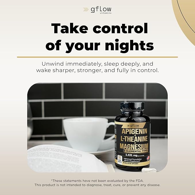 Apigenin Supplement for Sleep with Magnesium Glycinate Complex and L-theanine Supplement - 19 in 1, Ashwagandha L Tryptophan 5-HTP GABA Phosphatidyl Serine, Chamomile | Made in USA