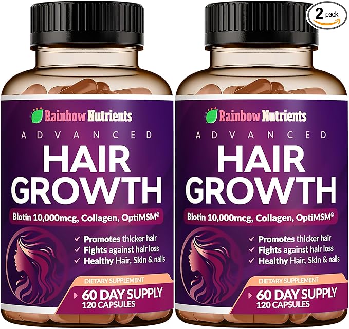 (2 Pack) Hair Growth Vitamins for Women | Biotin 10,000mcg, Collagen, Patented OptiMSM®, goMCT®, Saw Palmetto | Naturally Regrow Stronger & Healthier Hair, Skin and Nails | May Stop Hair Loss