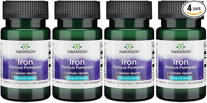 Swanson Iron (Ferrous Fumarate) - Mineral Supplement Promoting Energy Support - High-Concentration Formula Assists in Oxygen Delivery & Fatty Acid Metabolism 60 Sgels (4 Pack)