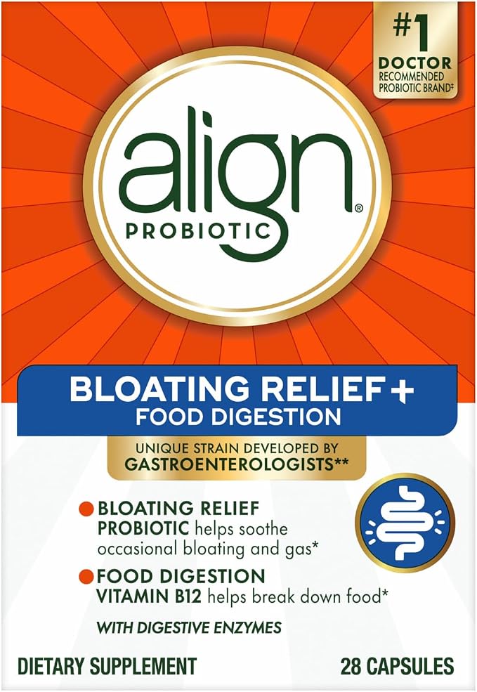 Align Probiotic Bloating Relief + Food Digestion, Probiotics for Women and Men, #1 Doctor Recommended Brand‡, Promotes Digestive Health and Helps Support the Metabolism of Food*, 28 Capsules