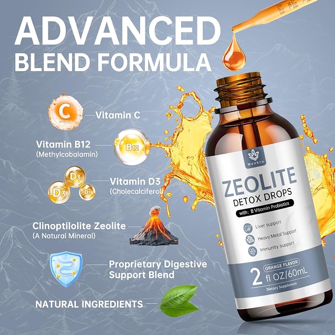 Zeolite Drops for Adults and Kids – 99%+ Pure Natural Zeolite clinoptilolite, with Vitamin B, Probiotic Blend, Vegan, Non-GMO - Supports Immune Health, Supplement Energy and Attention - 2 Fl Oz