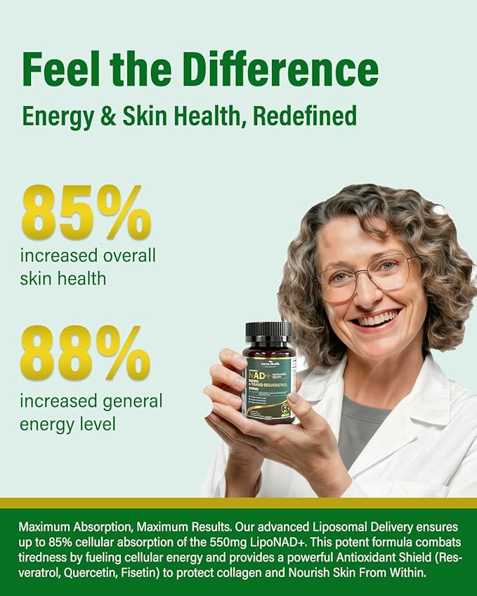 Liposomal NAD+ Resveratrol Supplement - NMN Alternative with Trans-Resveratrol, Quercetin & Fisetin - NAD Plus for Women and Men, Cellular Energy & Healthy Aging, Non-GMO | 180 Capsules