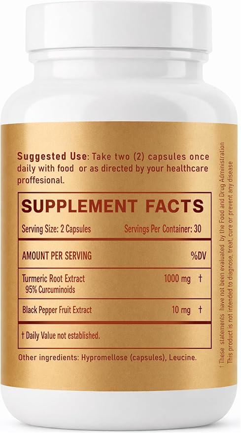 Turmeric Curcumin 2600mg Supplement — 95% Curcuminoids with Black Pepper Extract — High Absorption — Joint Mobility & Vitality Support — Vegan Capsules