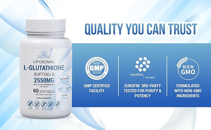 Liposomal Glutathione Supplement High-Potency Antioxidant L-Glutathione Supplement Collagen Resveratrol Hyaluronic Acid Supports Skin Health & Overall Wellness 2550mg Active Ingredients 60 Softgels