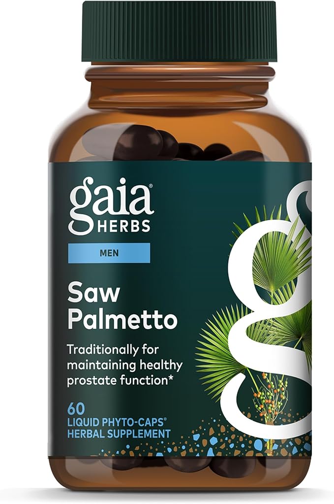 Gaia Herbs Saw Palmetto - Supports Healthy Prostate Function & Urinary Health - Saw Palmetto & Sunflower Seed Lecithin to Support Men's Health* - 60 Vegan Liquid Phyto-Caps (60 Servings)