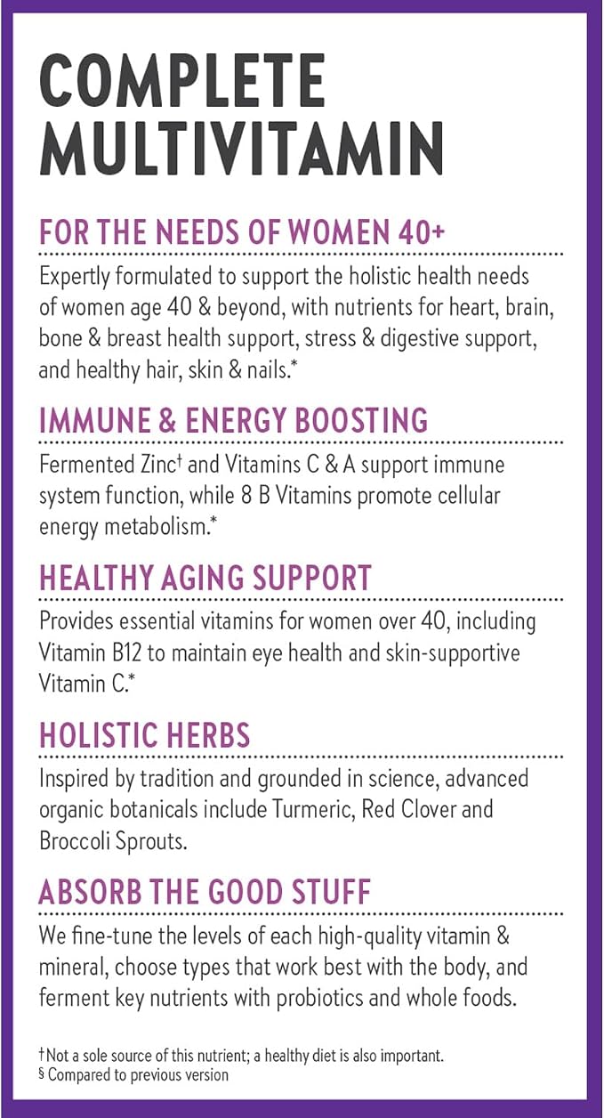 New Chapter Women’s Multivitamin 40+, extra B6 & B12, Biotin for Hair Growth, D3, Vit C, Zinc for Immune & Stress Support, Gentle on an Empty Stomach, One Daily, Non-GMO, Gluten-Free, 96 Tablets