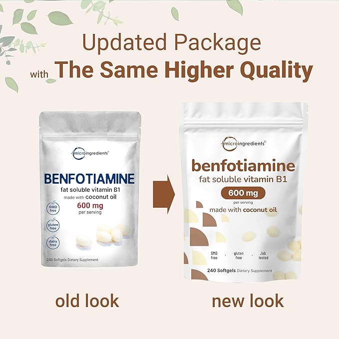 Vitamin B1 Benfotiamine 600mg Per Serving, 240 Coconut Oil Softgels | Bioavailable B Vitamins Supplement, Converted to Active Thiamine | Non-GMO, Soy Free
