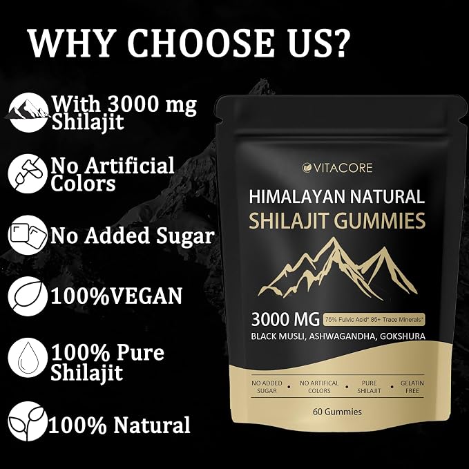 Vitacore Himalayan Shilajit Gummies with Fulvic Acid, 60 Count | Shilajit gummies with fulvic acid and trace minerals for a simple daily supplement routine; gluten-free formula