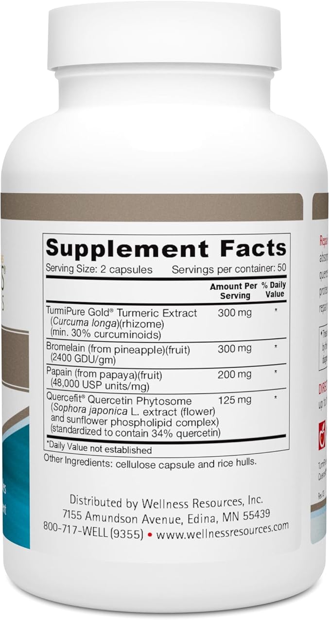 Repair Plus Featuring TurmiPure Gold Turmeric (Curcumin) with Quercetin Phytosome and Proteolytic Enzymes Bromelain and Papain for Repair, Recovery, and Tissue Health (100 Capsules)