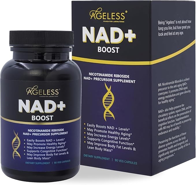 Ageless NAD+ Supplements for Women & Men | 300mg Nicotinamide Riboside Chloride | Dietary Supplement for Anti-Aging | Supports Energy, Focus, Stamina, Fat Metabolism & Cognitive Function – 30 Capsules