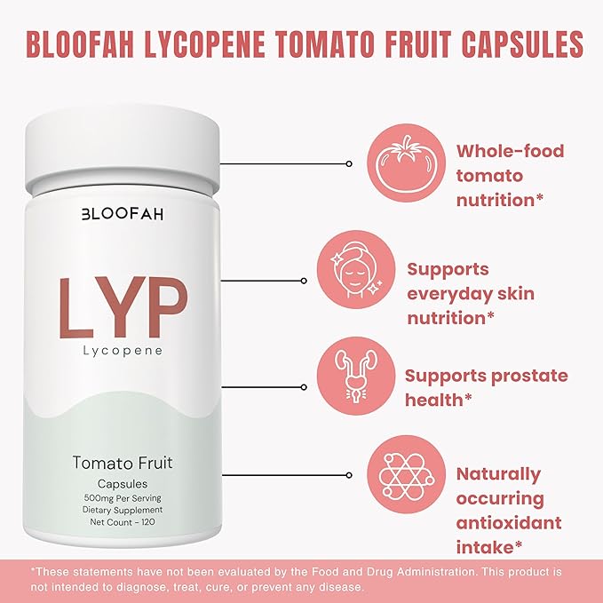 Lycopene Supplement Capsules 500mg – Tomato Fruit Powder with Natural Lycopene for Antioxidant & Daily Wellness Support | Gluten Free, Non-GMO (120 Count (Pack of 1))