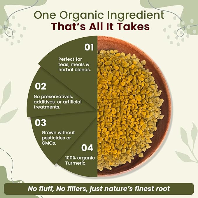 Organic Way Turmeric Root Cut & Sifted (Curcuma Longa) - Herbal Tea | Kosher & USDA Certified | Vegan, Non-GMO & Gluten Free | Tested for Heavy Metal and Purity | 100% Raw from India (1/2LBS / 8Oz.)