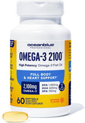 Oceanblue Professional Omega-3 2100mg Fish Oil Supplement Triple Strength, High Potency EPA, DHA & DPA Burpless, Wild-Caught, Natural Orange Flavor 60 Softgels (Pack of 1)
