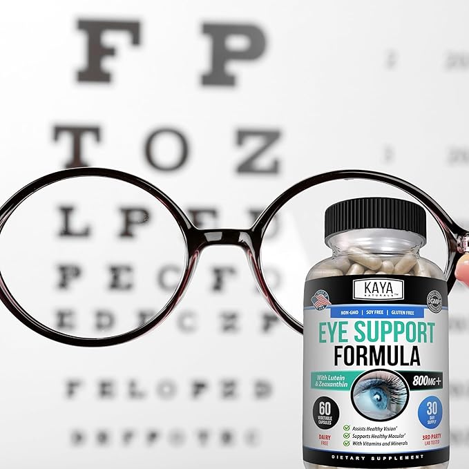 Kaya Naturals Eye Health Supplement - Lutein & Zeaxanthin - Supports Eye Strain, Dry Eyes, and Vision Health - Clinically Proven Ingredients 800mg Vitamin Supplement - 60 Count