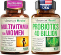Multivitamin for Women with Vitamins and Minerals for Energy, Focus and Immune Health + Probiotics for Women & Men with Prebiotics – 40 Billion CFU Probiotics for Digestive & Gut Health
