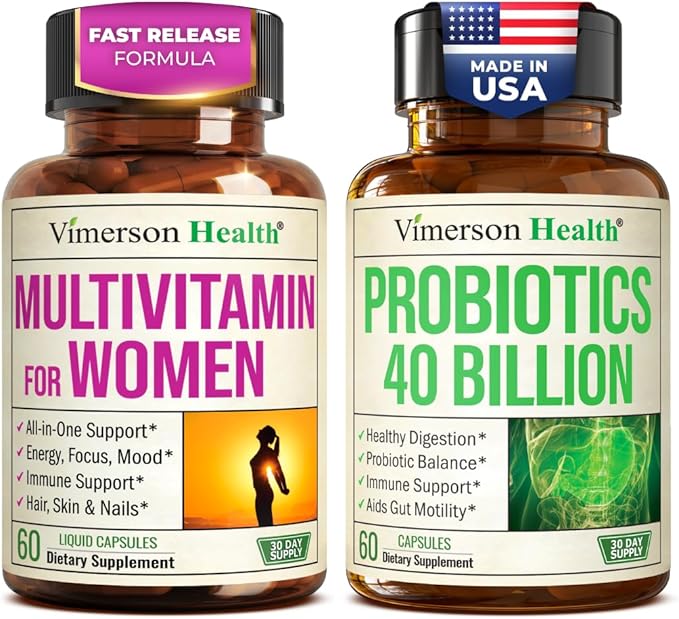 Multivitamin for Women with Vitamins and Minerals for Energy, Focus and Immune Health + Probiotics for Women & Men with Prebiotics – 40 Billion CFU Probiotics for Digestive & Gut Health
